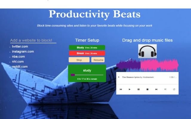Productivity Beats  from Chrome web store to be run with OffiDocs Chromium online