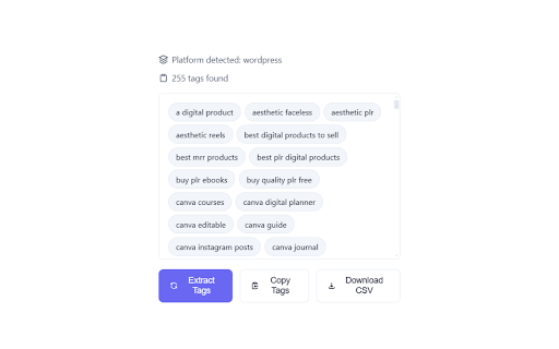 Product Tag Extractor  from Chrome web store to be run with OffiDocs Chromium online