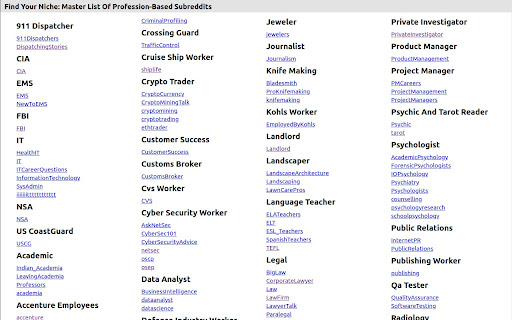 Profession Based Subreddits  from Chrome web store to be run with OffiDocs Chromium online