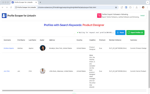 Profile Scraper for LinkedIn™  from Chrome web store to be run with OffiDocs Chromium online Profile Scraper for LinkedIn™  from Chrome web store to be run with OffiDocs Chromium online