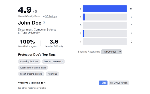 ProfPreview: Rate My Professors for Tufts SIS  from Chrome web store to be run with OffiDocs Chromium online