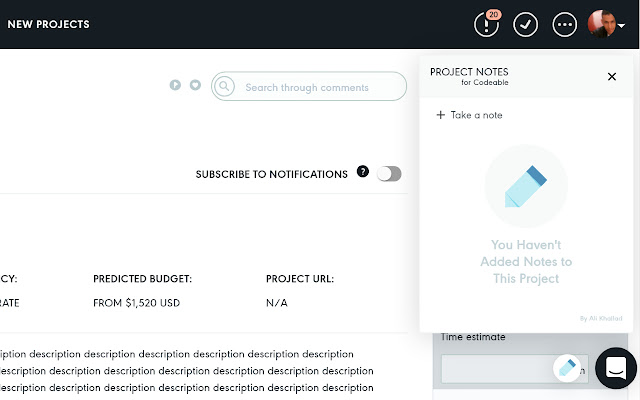 Project Notes for Codeable  from Chrome web store to be run with OffiDocs Chromium online