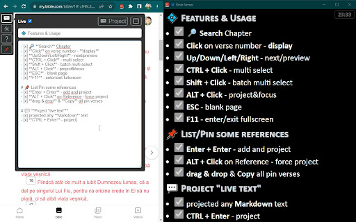 Project verses from bible.com  from Chrome web store to be run with OffiDocs Chromium online