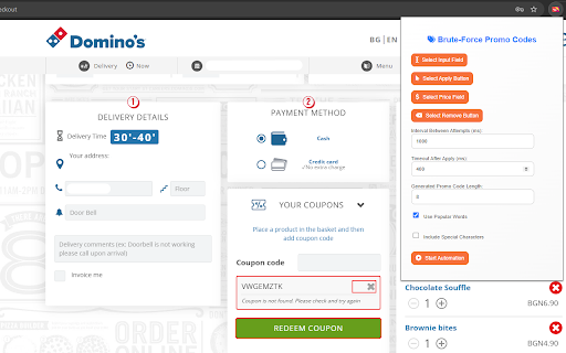Promo Code Smart Brute Force  from Chrome web store to be run with OffiDocs Chromium online