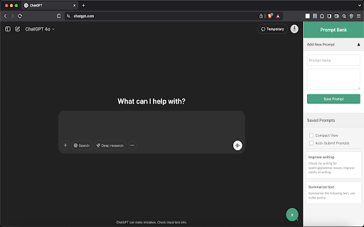 Prompt Bank  from Chrome web store to be run with OffiDocs Chromium online