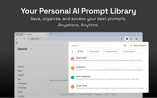 PromptCache: Your Personal AI Prompt Library  from Chrome web store to be run with OffiDocs Chromium online