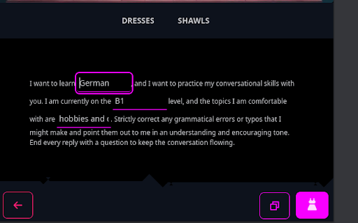Prompt Dress  from Chrome web store to be run with OffiDocs Chromium online