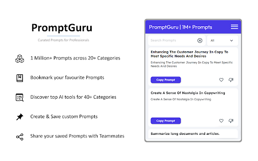PromptGuru for ChatGPT, Bard  100+ Tools  from Chrome web store to be run with OffiDocs Chromium online