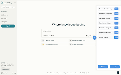 Prompt Menu  from Chrome web store to be run with OffiDocs Chromium online