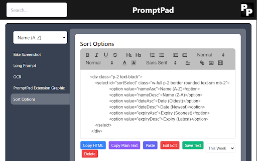 PromptPad 1.2  from Chrome web store to be run with OffiDocs Chromium online