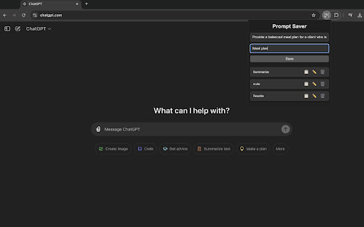 PromptSaver  from Chrome web store to be run with OffiDocs Chromium online