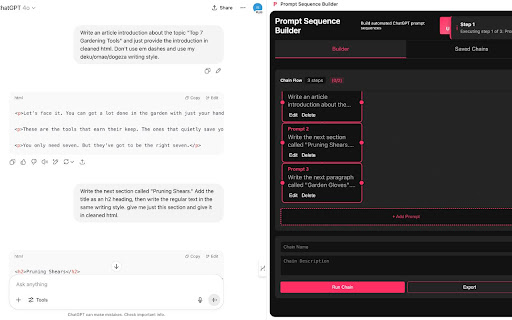 Prompt Sequence Builder  from Chrome web store to be run with OffiDocs Chromium online