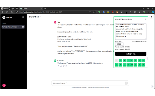 Prompt Spliter  from Chrome web store to be run with OffiDocs Chromium online