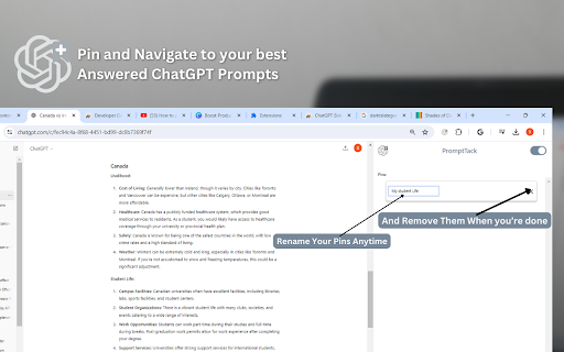 PromptTack for ChatGPT  from Chrome web store to be run with OffiDocs Chromium online