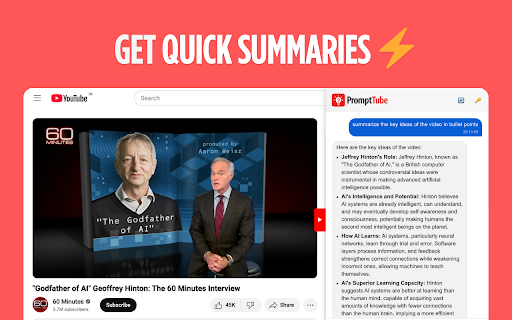 PromptTube: An AI YouTube Assistant  from Chrome web store to be run with OffiDocs Chromium online
