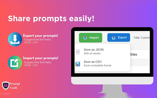 PromptVault  from Chrome web store to be run with OffiDocs Chromium online