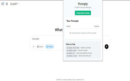Prompty ChatGPT Prompt Manager from Chrome web store to be run with OffiDocs Chromium online Prompty ChatGPT Prompt Manager from Chrome web store to be run with OffiDocs Chromium online