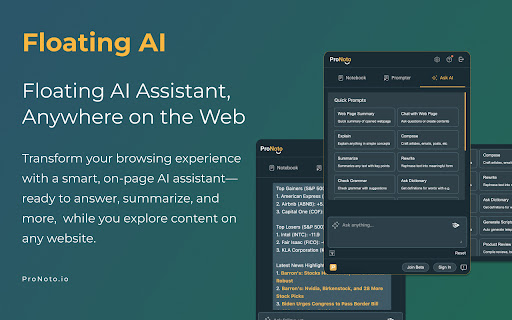 ProNoto: AI Notes, Teleprompter, AI Assistant,  Screenshots  from Chrome web store to be run with OffiDocs Chromium online
