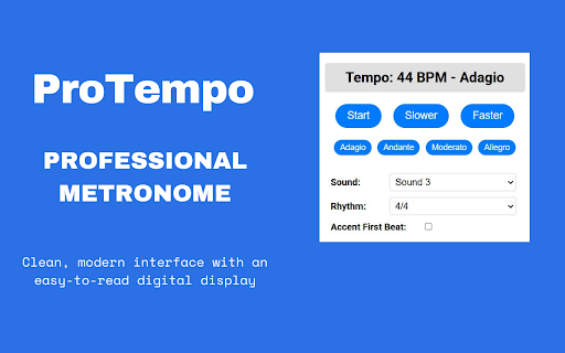 ProTempo Professional Metronome  from Chrome web store to be run with OffiDocs Chromium online