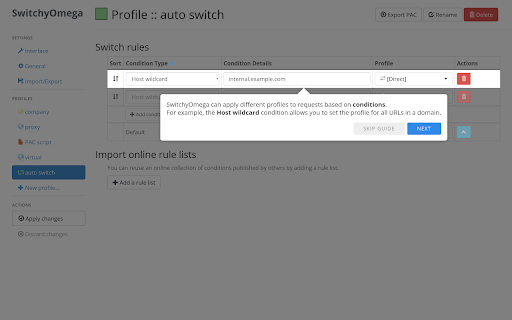 Proxy SwitchyOmega (V3)  from Chrome web store to be run with OffiDocs Chromium online