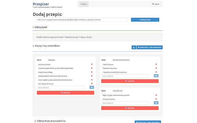 Przepiser dodawacz przepisów  from Chrome web store to be run with OffiDocs Chromium online