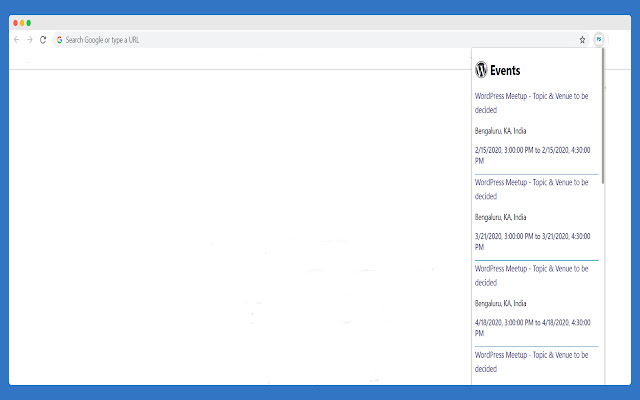 PS Upcoming WordPress Events  from Chrome web store to be run with OffiDocs Chromium online