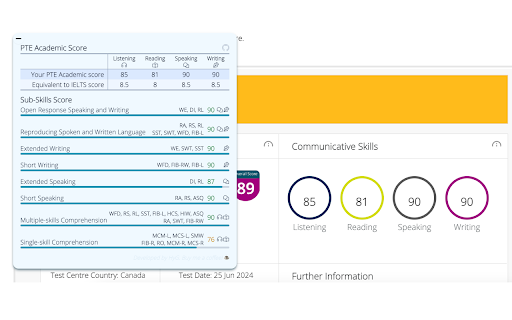 PTE Sub Scores Breakdown  from Chrome web store to be run with OffiDocs Chromium online
