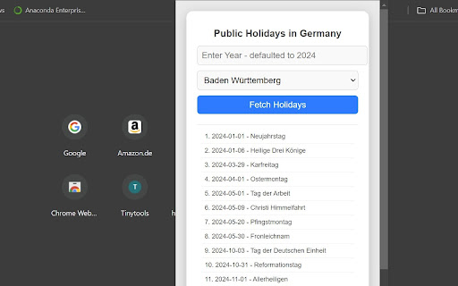 Public Holidays Viewer  from Chrome web store to be run with OffiDocs Chromium online