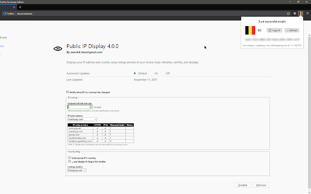 การแสดง IP สาธารณะจาก Chrome เว็บสโตร์ที่จะเรียกใช้ด้วย OffiDocs Chromium ออนไลน์