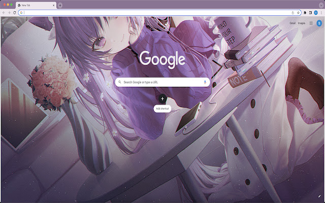 Purple Anime Girl At Table uit de Chrome-webwinkel om te worden uitgevoerd met OffiDocs Chromium online