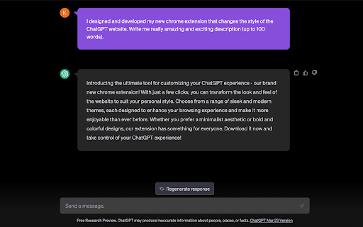 Purple ChatGPT Theme  from Chrome web store to be run with OffiDocs Chromium online