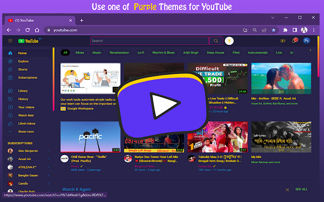 অনলাইনে OffiDocs Chromium-এর সাথে চালানোর জন্য Chrome ওয়েব স্টোর থেকে Purple Of YouTube™