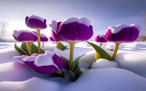 Purple tulips on snow wallpaper  from Chrome web store to be run with OffiDocs Chromium online