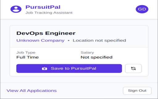 PursuitPal Job Tracker  from Chrome web store to be run with OffiDocs Chromium online