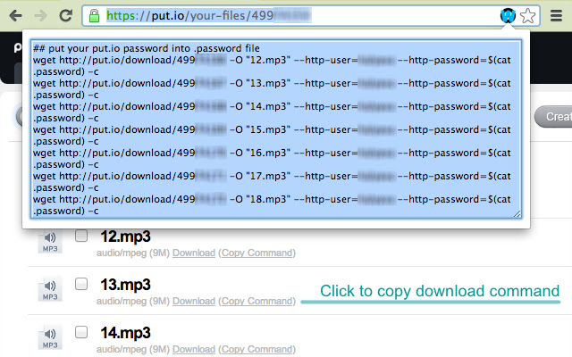 Put.io files to command line  from Chrome web store to be run with OffiDocs Chromium online