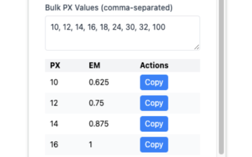 PX EM Converter  from Chrome web store to be run with OffiDocs Chromium online