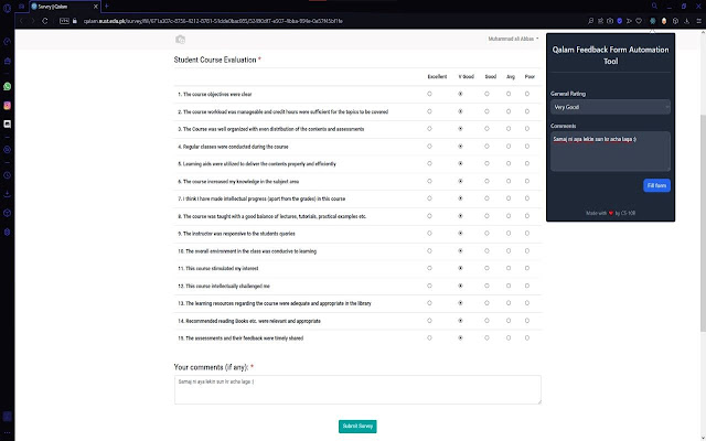 QALAM Feedback Form Automation Tool  from Chrome web store to be run with OffiDocs Chromium online