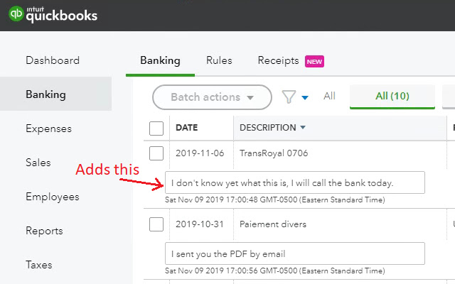 QBO banking notes  from Chrome web store to be run with OffiDocs Chromium online