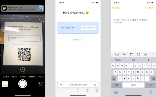 QR Code to Phone Clipboard  from Chrome web store to be run with OffiDocs Chromium online
