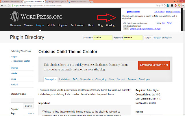 qSandbox Quick test/sandbox WordPress site  from Chrome web store to be run with OffiDocs Chromium online