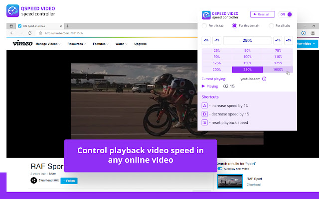 Qspeed Video Speed Controller  from Chrome web store to be run with OffiDocs Chromium online