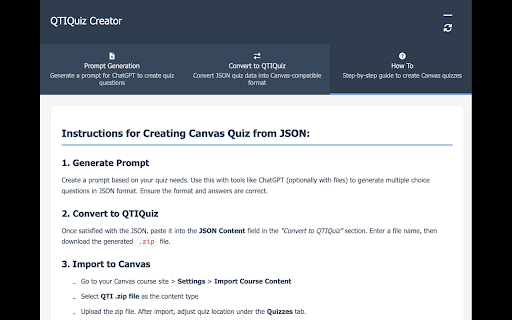 QTIQuiz Creator  from Chrome web store to be run with OffiDocs Chromium online
