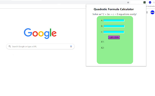 Quadratic Formula Calculator  from Chrome web store to be run with OffiDocs Chromium online