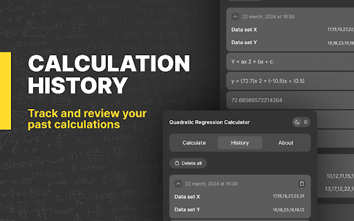 Quadratic Regression Calculator  from Chrome web store to be run with OffiDocs Chromium online