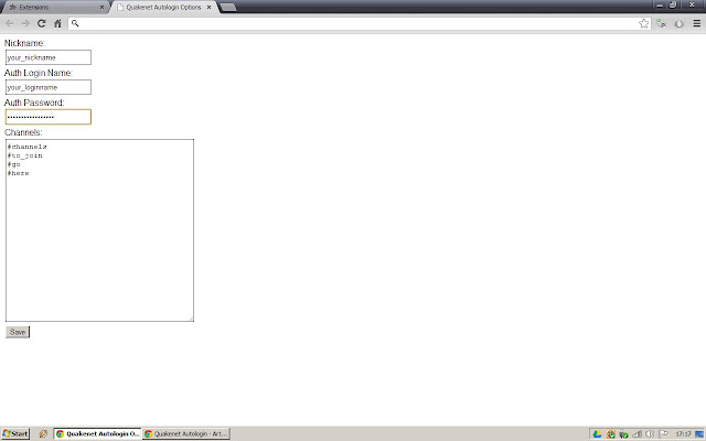 Quakenet Autologin  from Chrome web store to be run with OffiDocs Chromium online