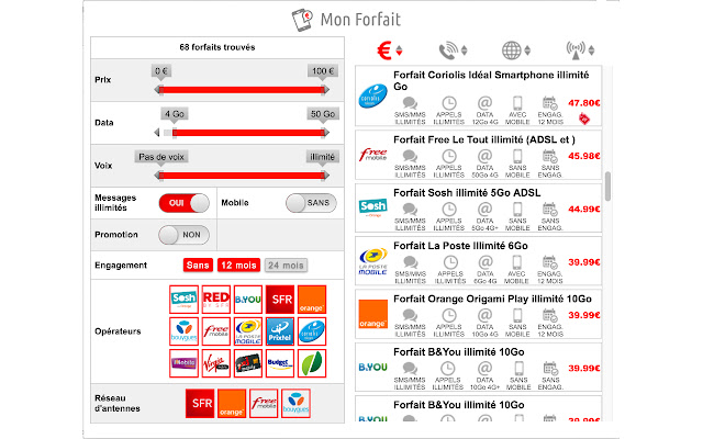 Quel forfait mobile จาก Chrome เว็บสโตร์เพื่อใช้งานร่วมกับ OffiDocs Chromium ออนไลน์