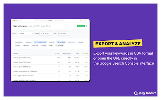 Query Scout | Access Google Search Console for SEO Anywhere  from Chrome web store to be run with OffiDocs Chromium online
