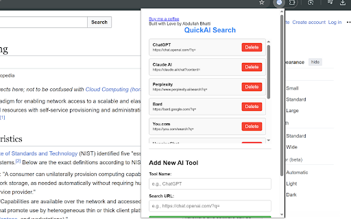 QuickAI Search (By Selecting Text)  from Chrome web store to be run with OffiDocs Chromium online