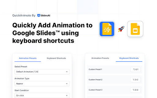 QuickAnimate for Google Slides™  from Chrome web store to be run with OffiDocs Chromium online