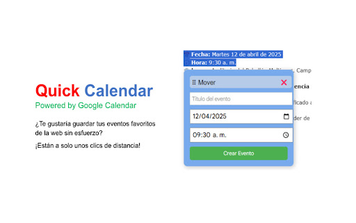 QuickCalendar – Powered by Google Calendar  from Chrome web store to be run with OffiDocs Chromium online